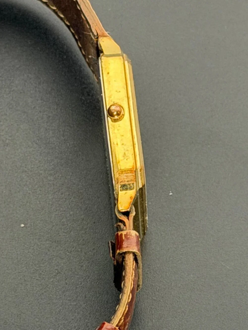 JAZ Paris Vintage Rectangular Quartz Wristwatch Gold Tone Date Leather Band